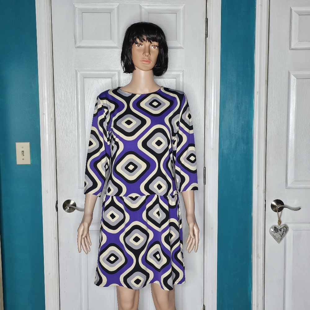 Tracy Negoshian Geometric Patterned Purple Dress NWOT